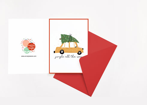Jingle all the way car and Christmas tree  Christmas Card, Set of 5